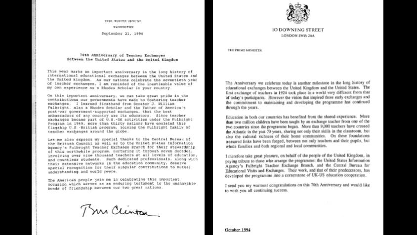 letters from President Bill Clinton and Prime Minister Sir John Major