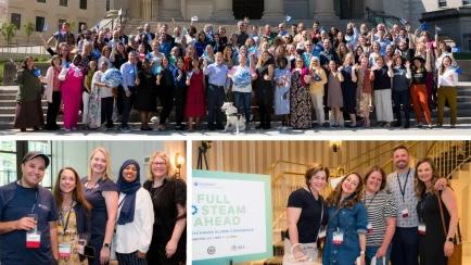 A photo collage of teachers at a conference